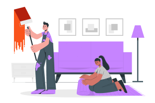 Couple decorating home